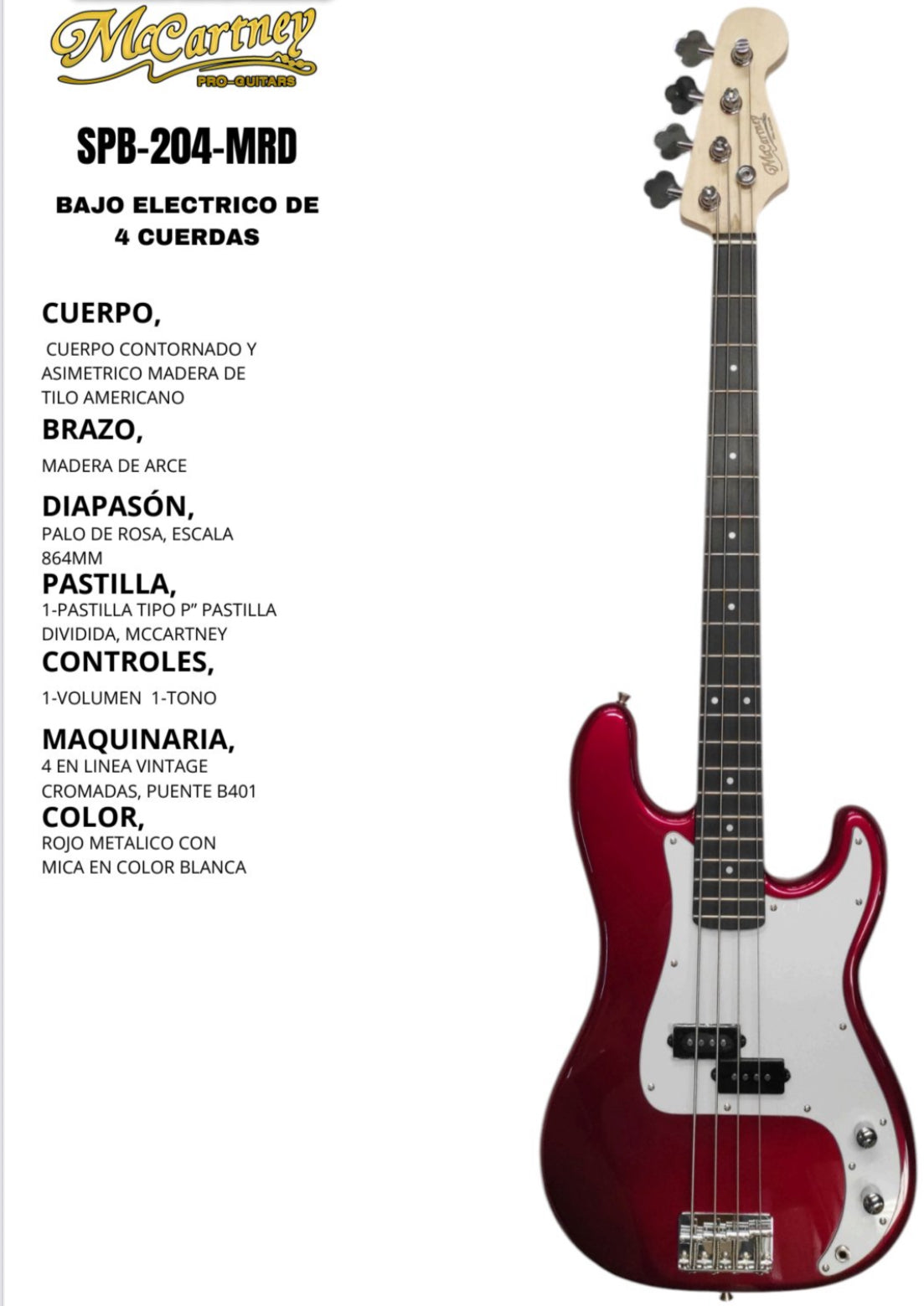 Bajo Electrico Mccartney Tipo Precision 4 cuerdas