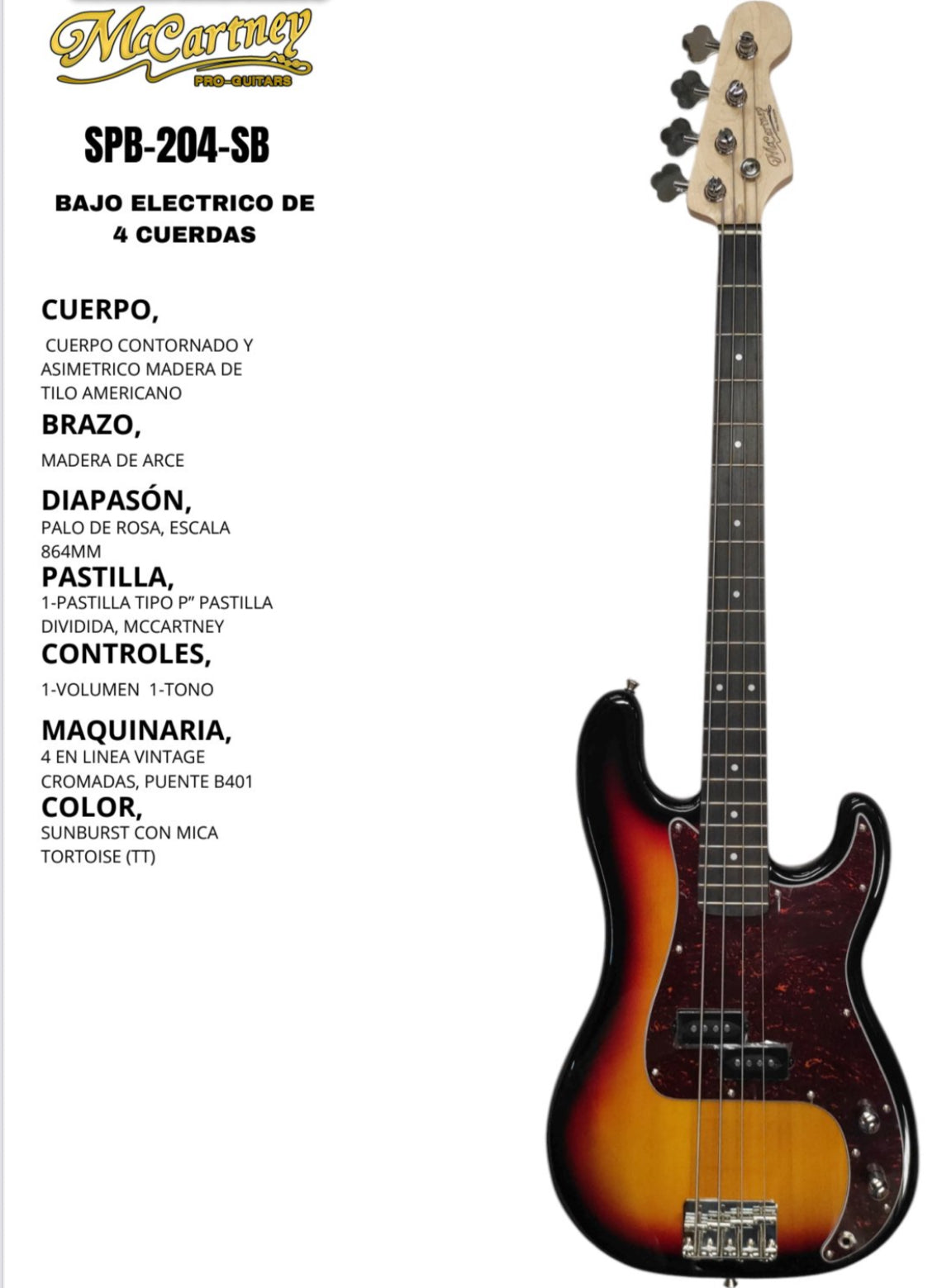 Bajo Electrico Mccartney Tipo Precision 4 cuerdas