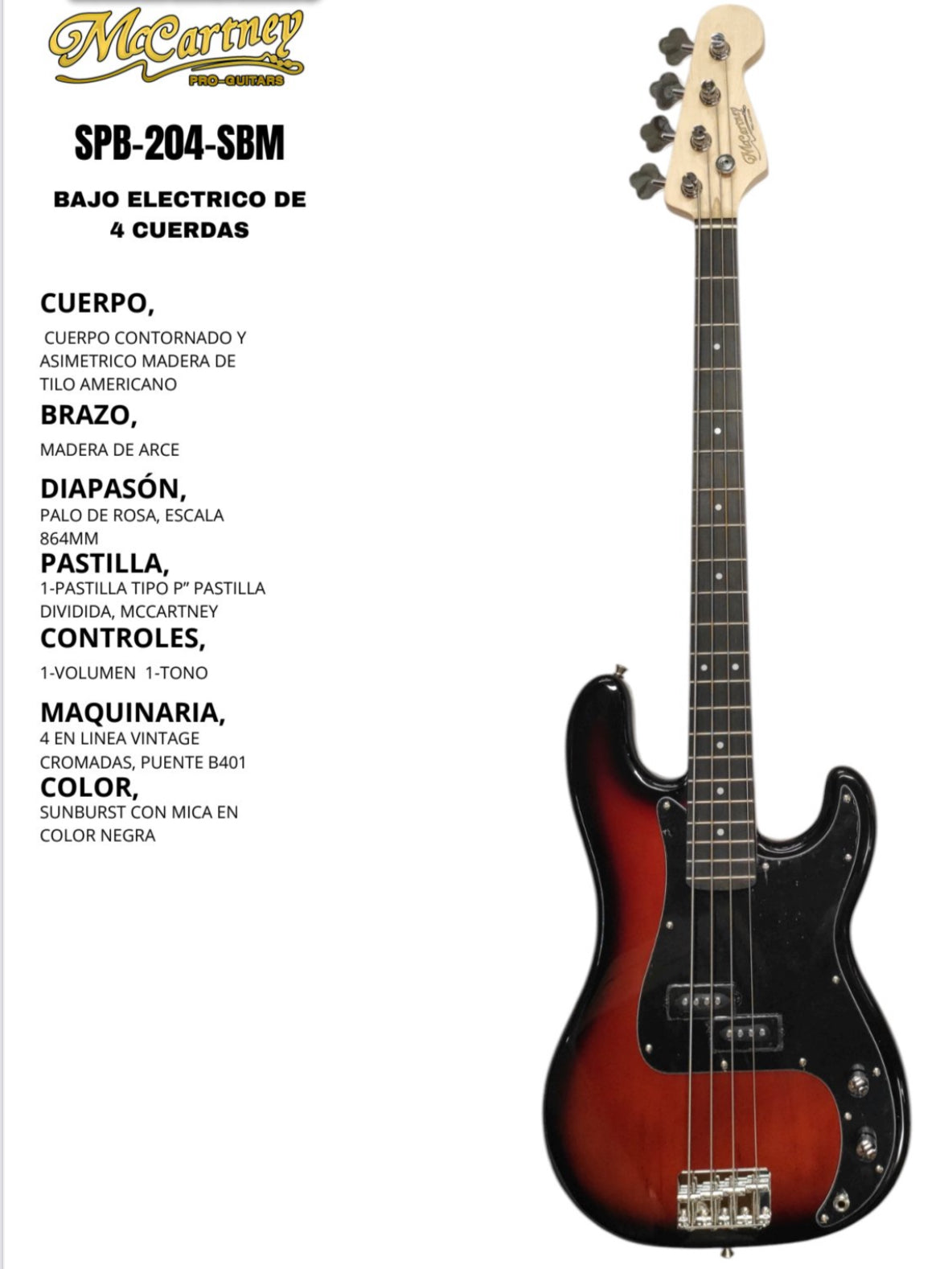 Bajo Electrico Mccartney Tipo Precision 4 cuerdas