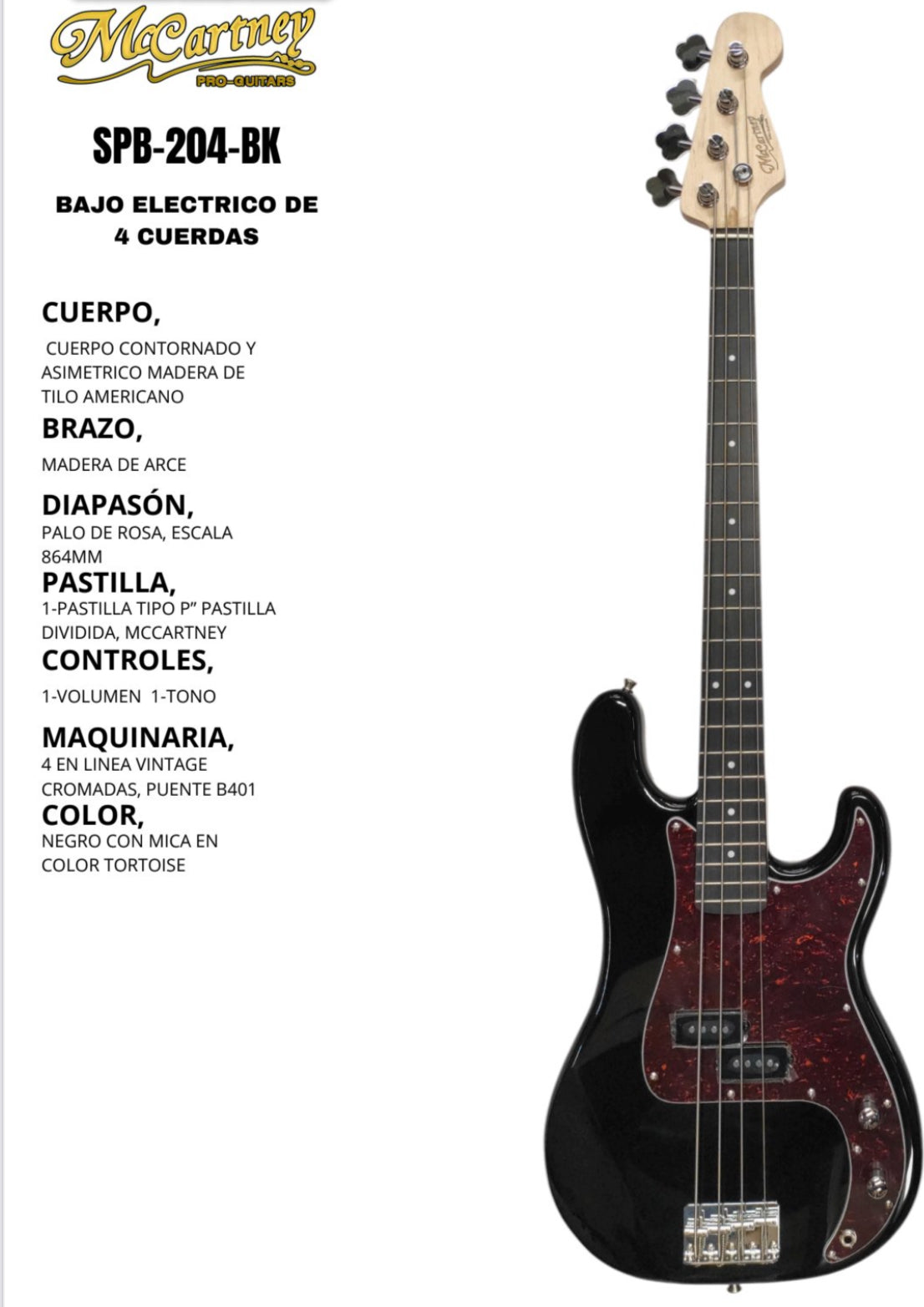 Bajo Electrico Mccartney Tipo Precision 4 cuerdas