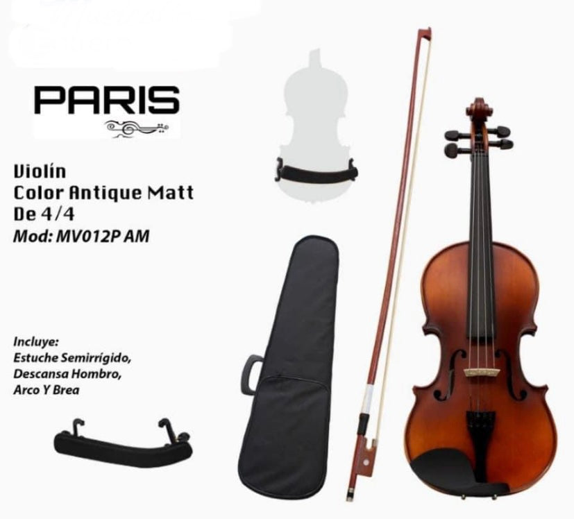 Violin Acústico Paris 4/4 Con estuche y accesorios natural mate.
