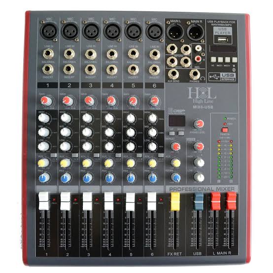 Mezcladora High-Line 6 canales USB-efectos y Bluetooth.